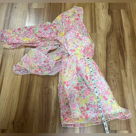 Miss Selfridge Floral Chiffon Romper Pink Yellow Long Sleeve V-Neck US 12 NWT - Picture 11 of 11